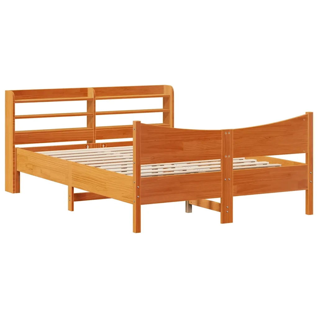Giroletto con Testiera-Struttura Letto con testiera Marrone Cera 150x200 cm Massello Pino 746940