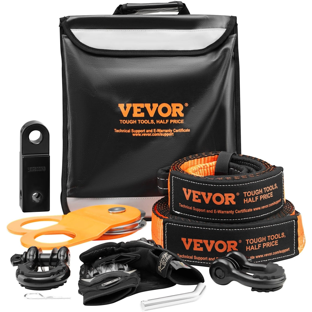 Kit di Recupero Fuoristrada con Cinghia di Traino 7,6x914,4 cm, Grilli 20 T, Puleggia, Ricevitore e Borsa, Robusto per Camion Jeep ATV