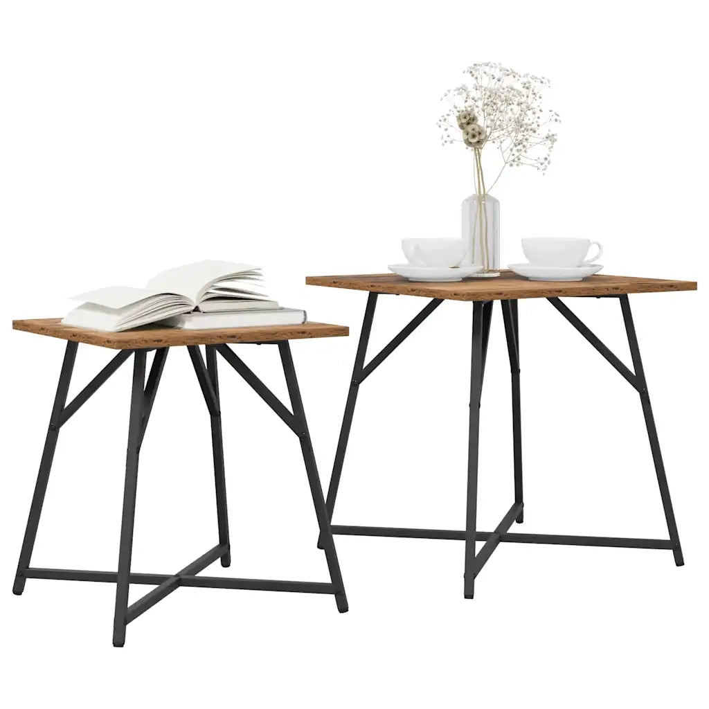 Set tavolini 2 pz | Tavolo laterale Legno Antico e Nero