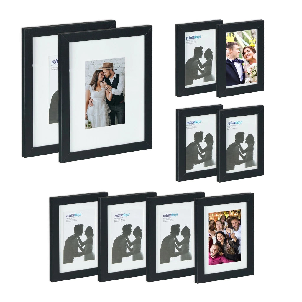Set di 10 cornici portafoto decorative per pareti o tavoli 28 x 23 cm finitura semplice in MDF nero 13_0013262