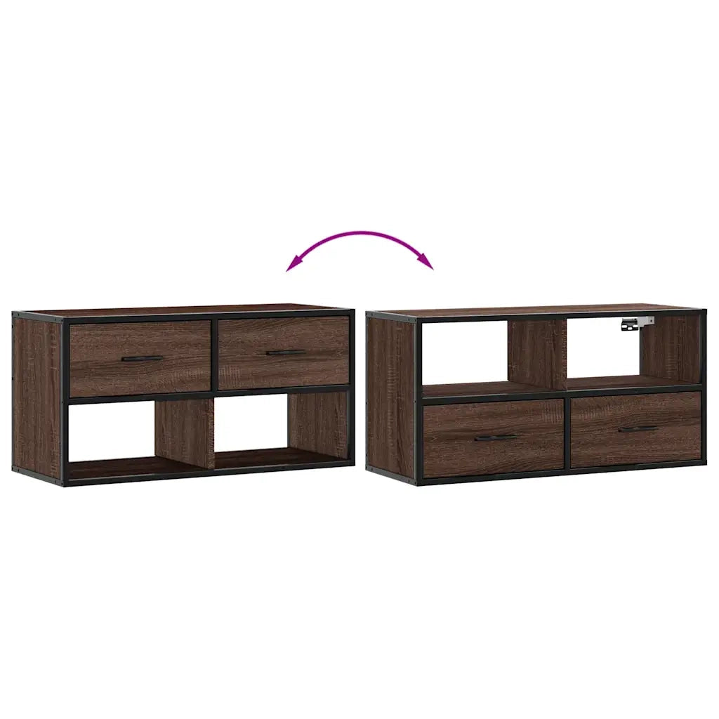 Mobile porta TV a parete pratico e dal design industriale 80 x 31 x 39,5 cm realizzato in legno composito di rovere marrone 02_0049629