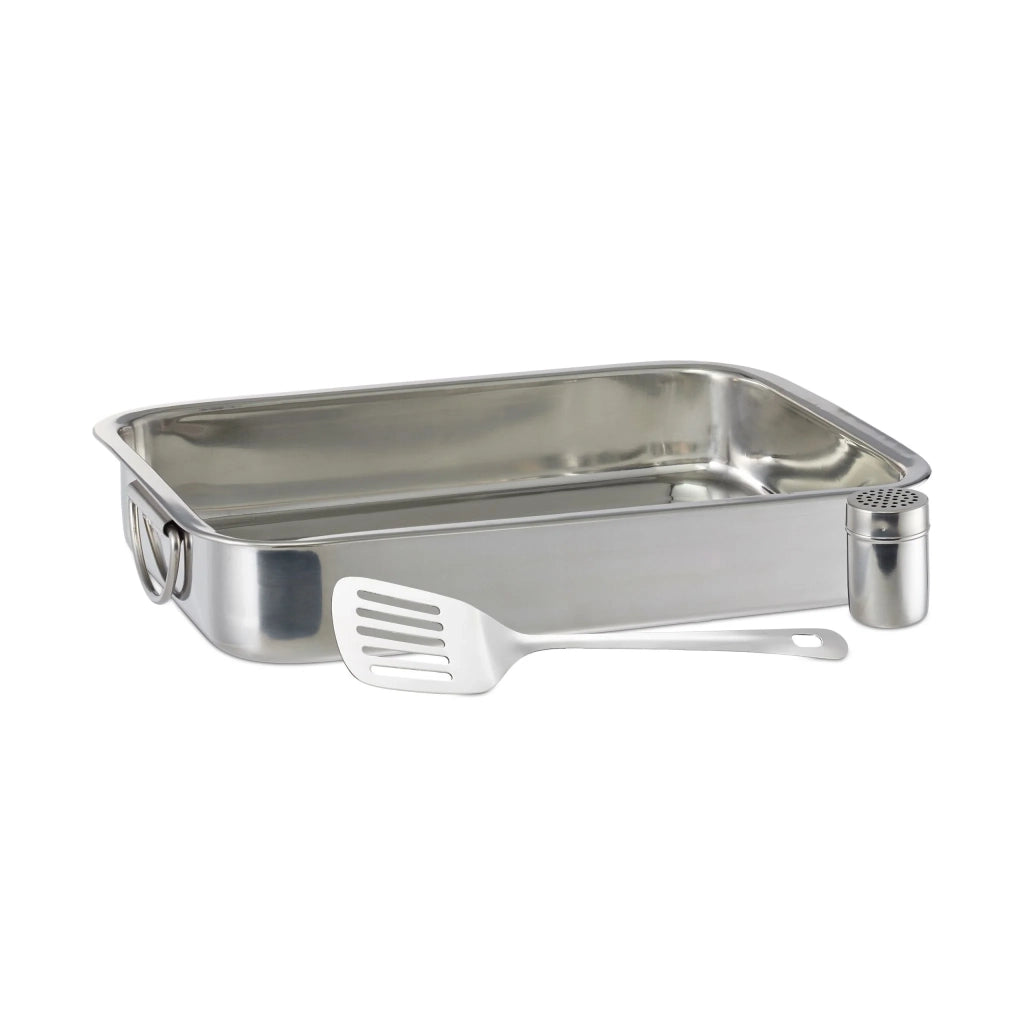 Set di 3 teglie da forno pratiche per forno barbecue 30 x 20 x 5 cm in acciaio inossidabile argentato 13_0004695