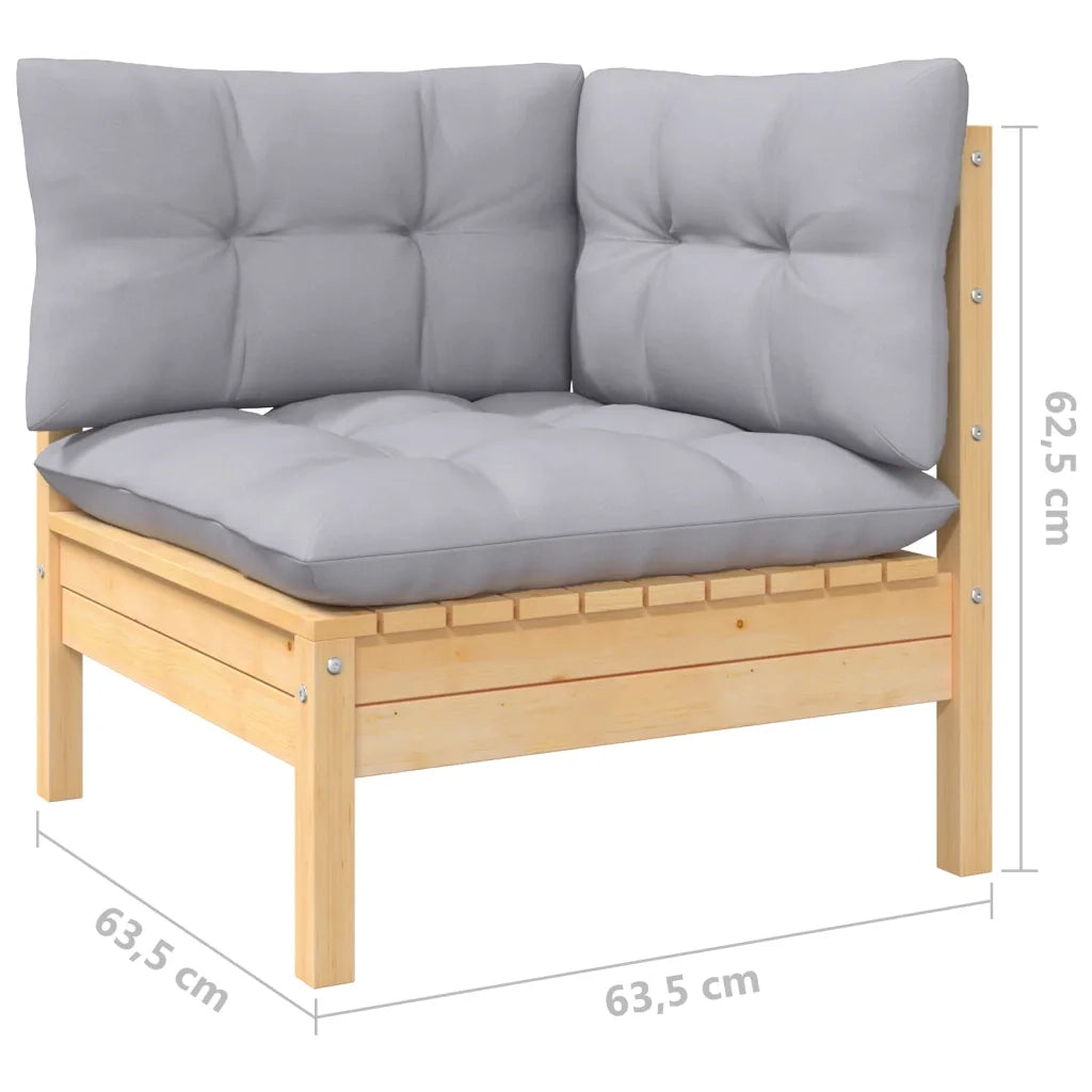 Set Divani da Giardino 7 pz con Cuscini Grigi Massello di Pino 3096790