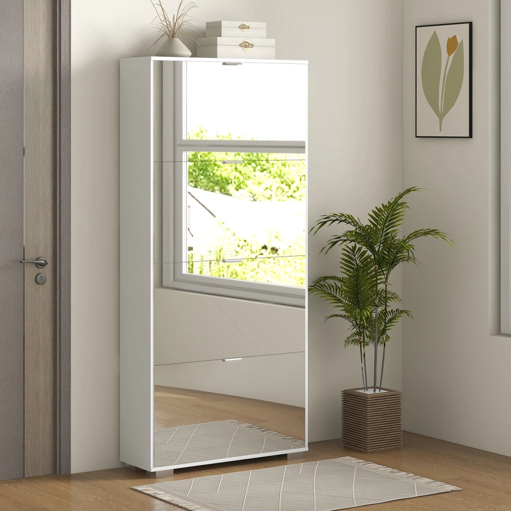 Scarpiera con Specchio e Cassetti ¨C Zephmum ¨C Bianco 76x26x178cm