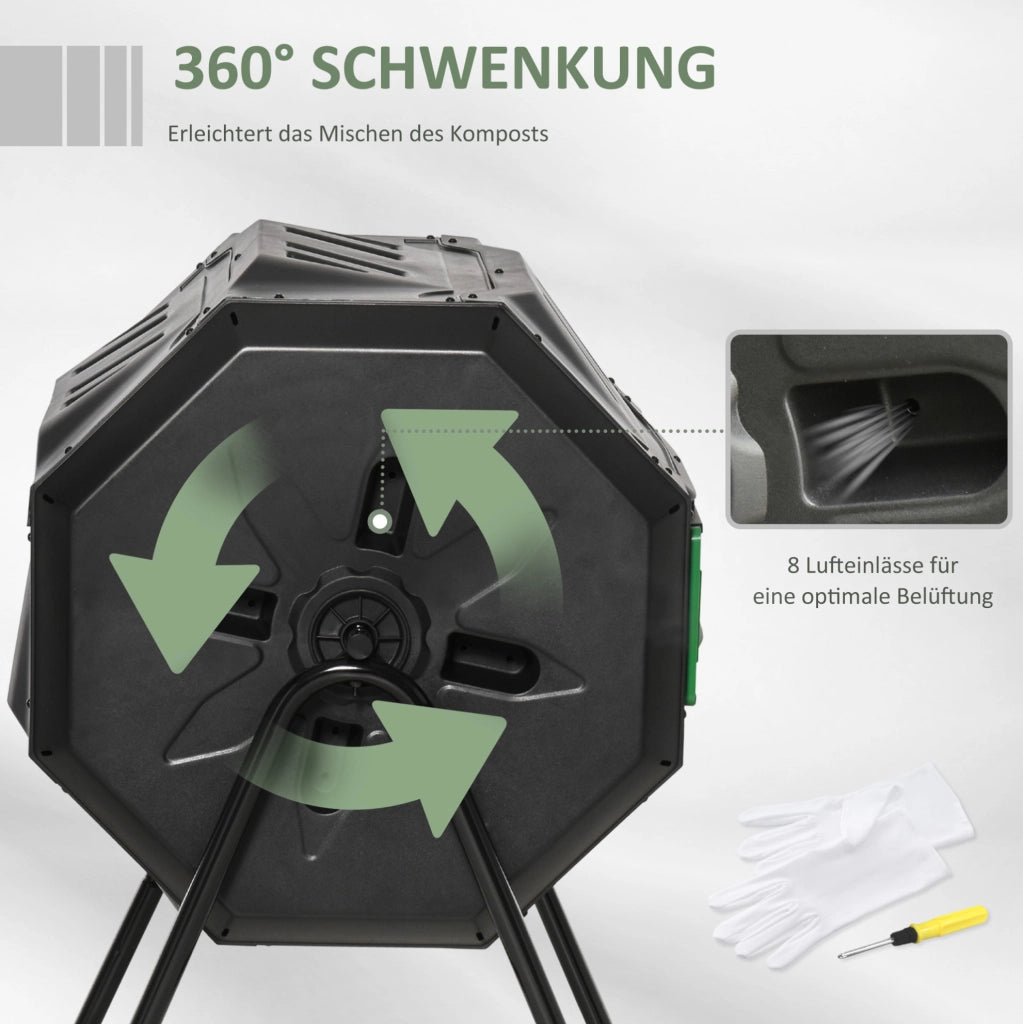COMPOSTER A 2 CAMERE ROTANTE 160 L NERO