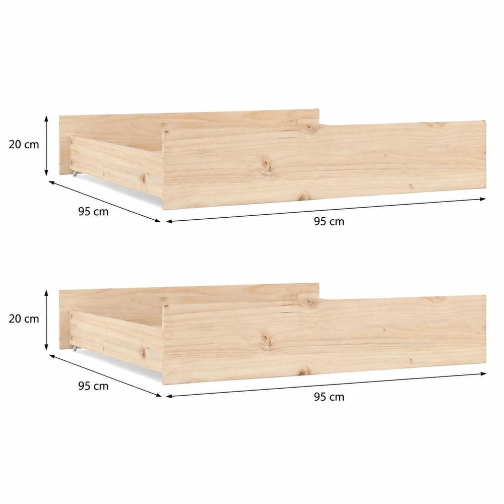 Bed Drawers, 2 Pieces, Solid Pine Wood