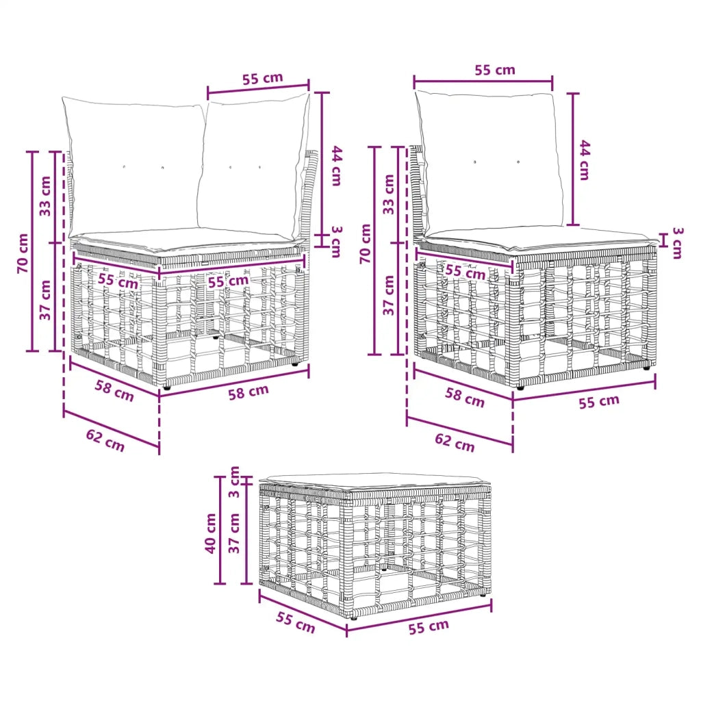 Set di divani da esterno 11 pz Nero e Grigio scuro Poliestere 3437625