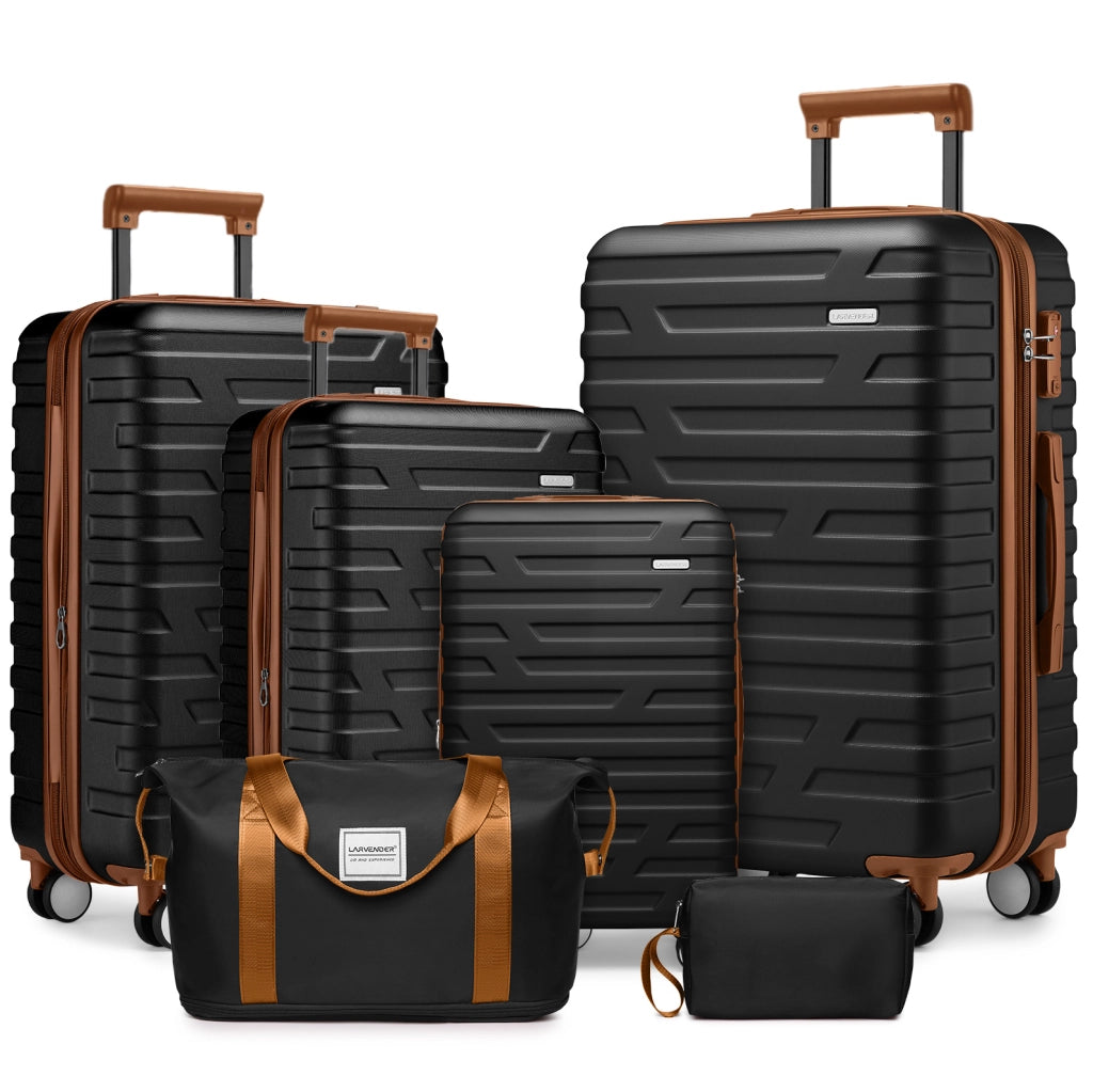 Set Valigie Rigide Espandibili 6 Pezzi con Trolley Spinner e Borsa Weekend, Nero