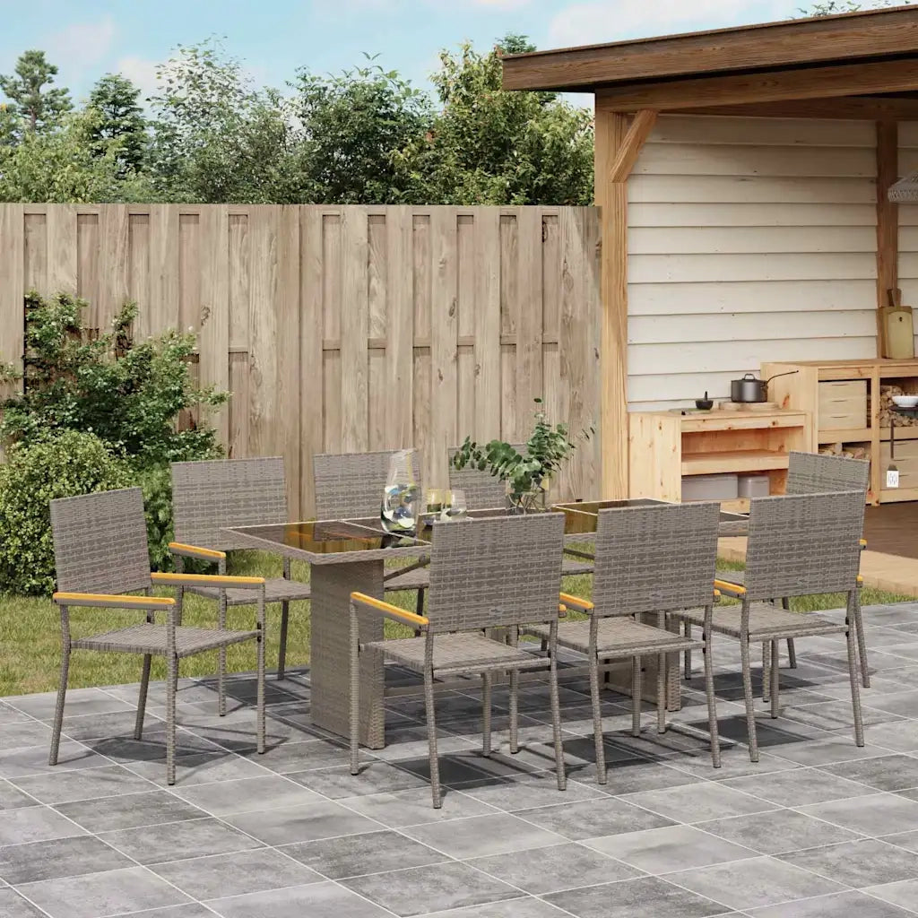 Set da Pranzo per Giardino 9 pcs Grigio polyrattan