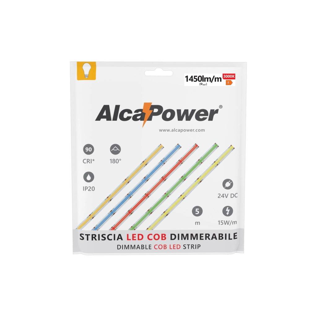 Striscia Led 5m COB IP20 Monocolore Da 15W/MT 24V - 3000K