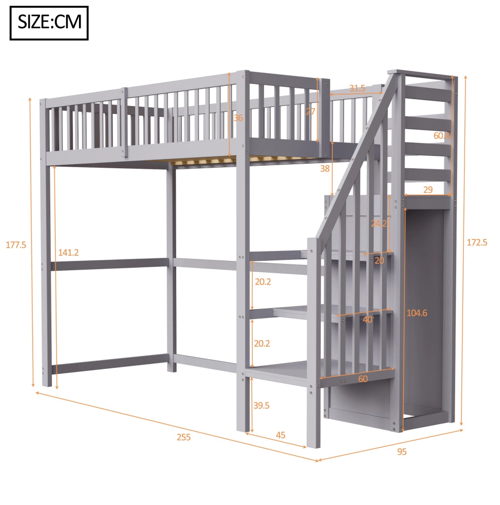 Hochbett 90x200 in legno con scala sicura e armadio integrato