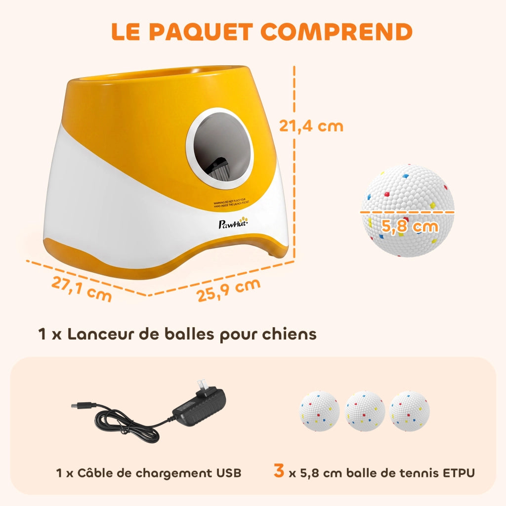 Lanceur Automatique de Balles pour Chiens Petits et Moyens Orange