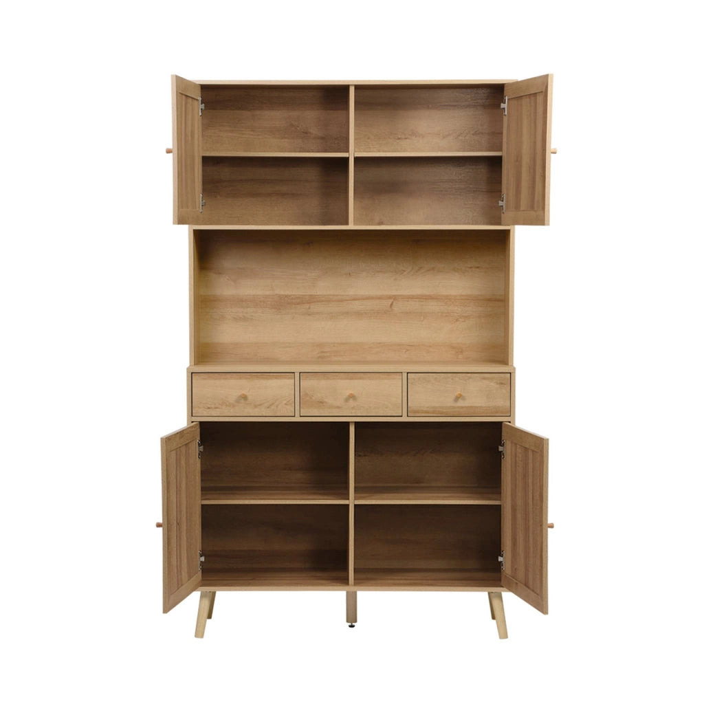 Credenza decorazione in legno e cannage 4 ante e 3 cassetti, 110cm,
