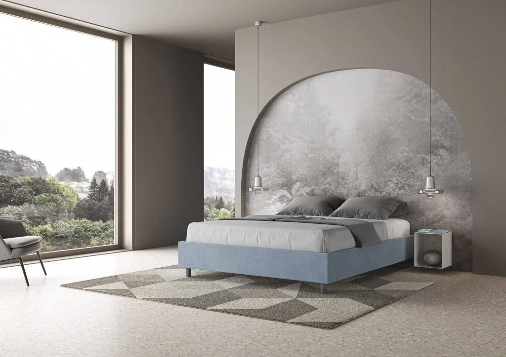 Letto Matrimoniale Large Sommier 170x200 cm con Rete Azelia Azzurro