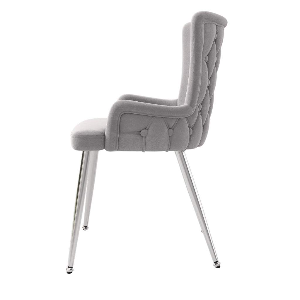 Set di 4 Sedie da Pranzo in Velluto; con Gambe in Metallo; Grigio E Argento