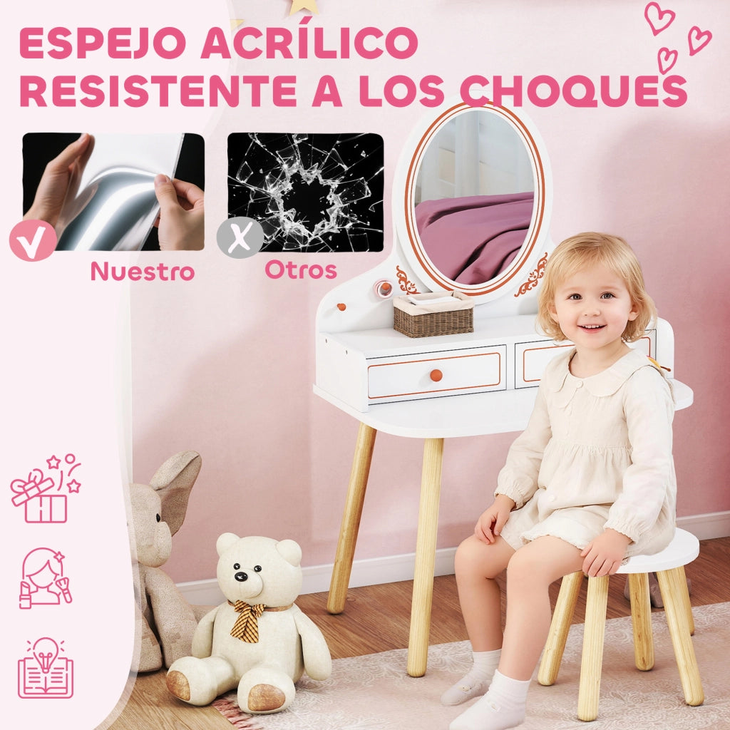 Cassettiera Bambina con Specchio e 2 Cassetti ¨C Minimal ¨C Bianco