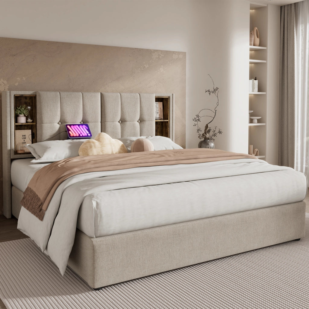 Letto matrimoniale 140x200 con contenitore e ricarica wireless