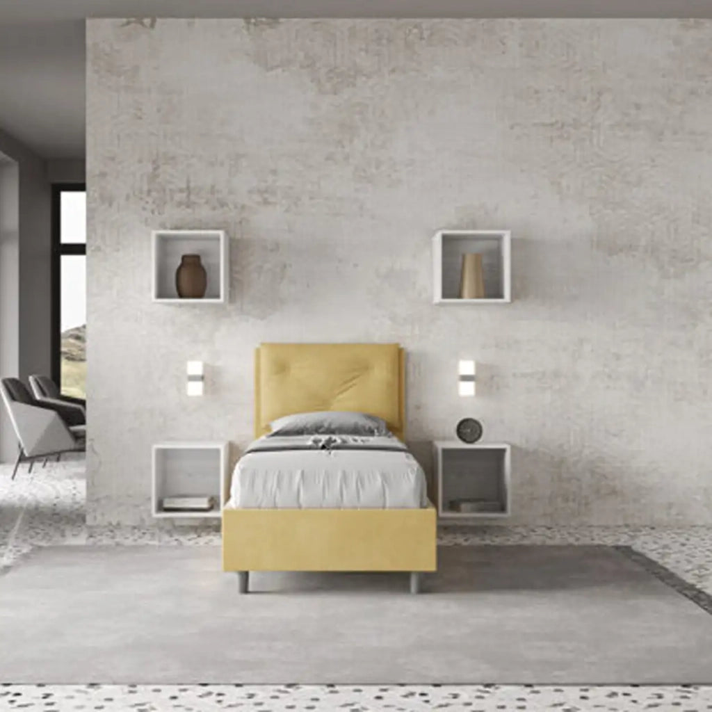 Letto singolo senza rete imbottito 80x210 microfibra ocra Appia