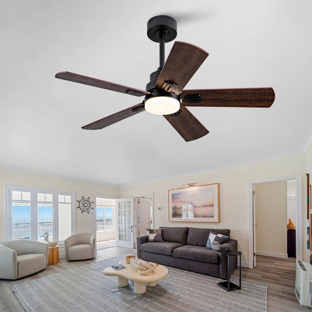 Ventilatore da soffitto con luce e telecomando ¨C Minimal ¨C nero 5 pale dimmerabile per esterno e interno