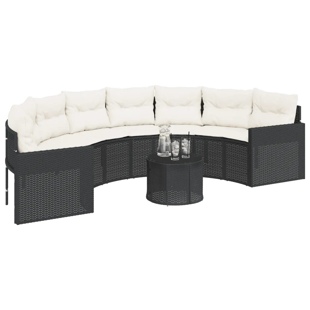 Divano Giardino Tavolo e Cuscini Semicircolare Nero Polyrattan 3318517