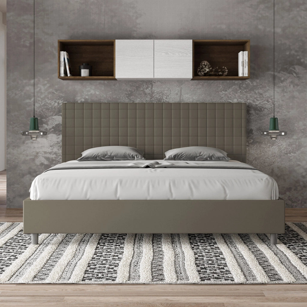 BS COM Letto matrimoniale king size senza rete imbottito 190x200 similpelle cappuccino
