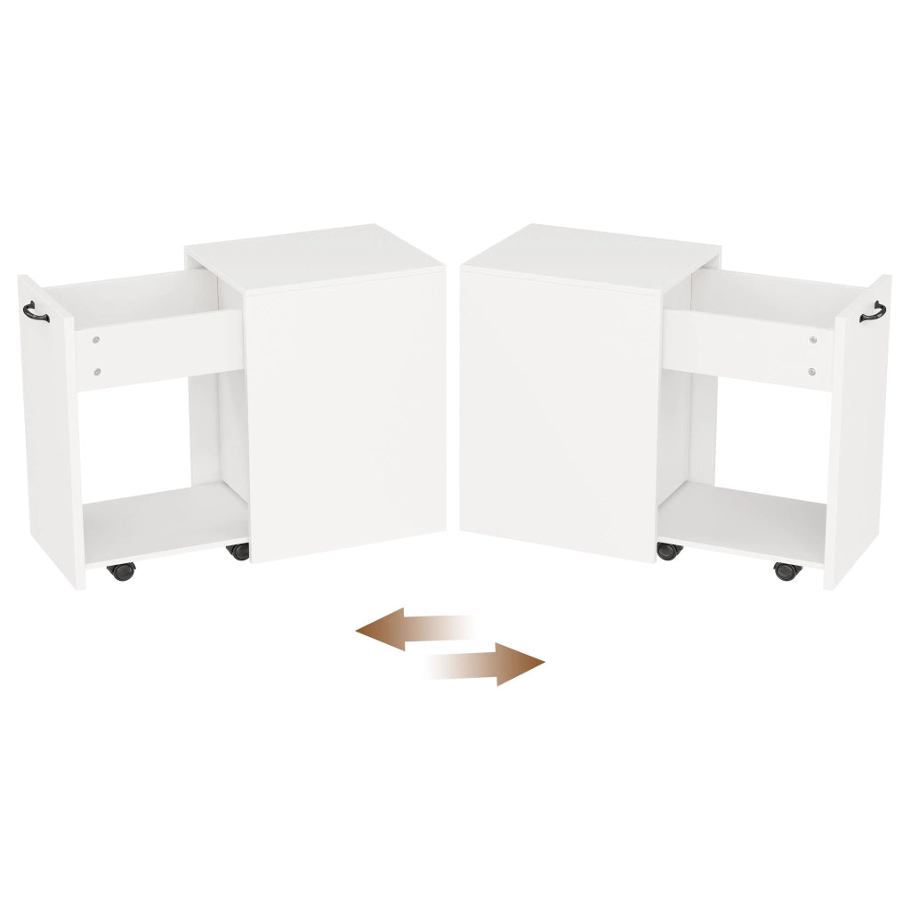 Mobiletto porta documenti con ruote, 35x40x70 cm, bianco. Armadietto ufficio estraibile con cassetto e vano aperto, montabile a destra/sinistra per cartelle e libri
