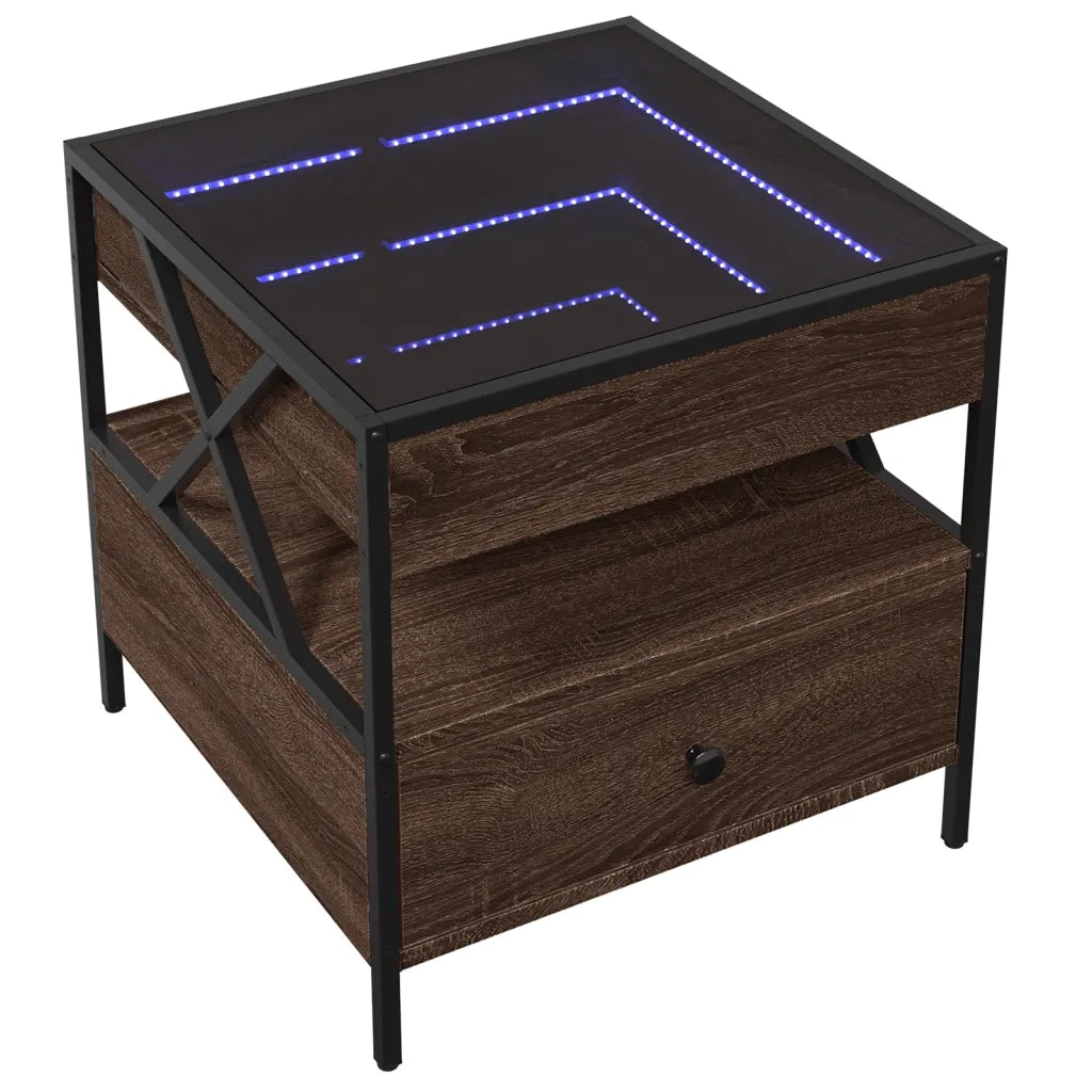 Tavolino da Salotto con LED Infinity-Tavolino da soggiorno Rovere Marrone 50x50x51 cm