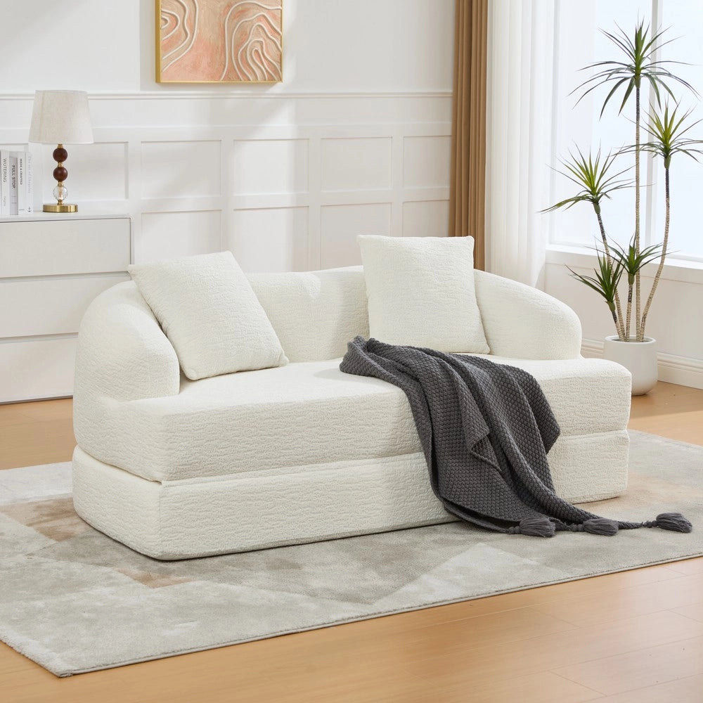 Divano letto ¨C Minimal ¨C 2 posti, beige, tessuto chenille, con cuscini