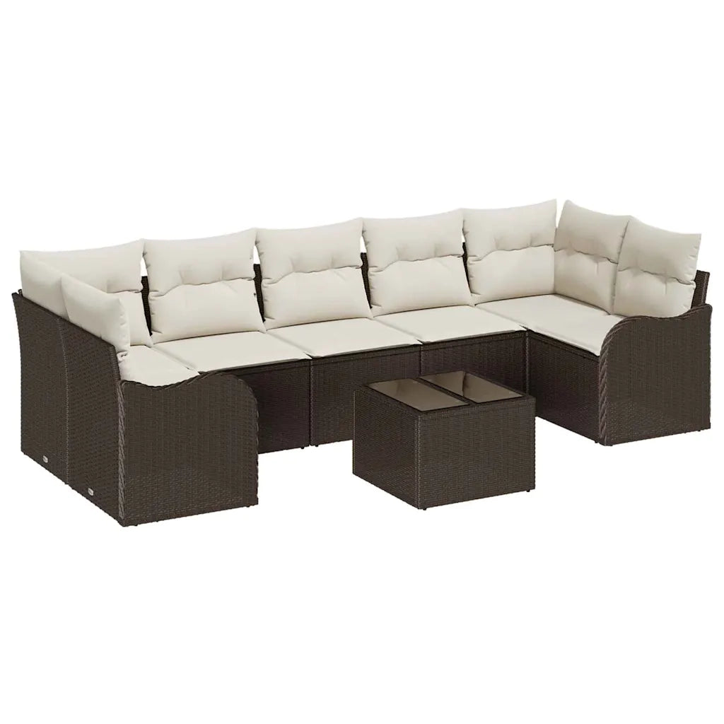 Set Divano da Giardino con cuscino 8 pcs Marrone e Crema