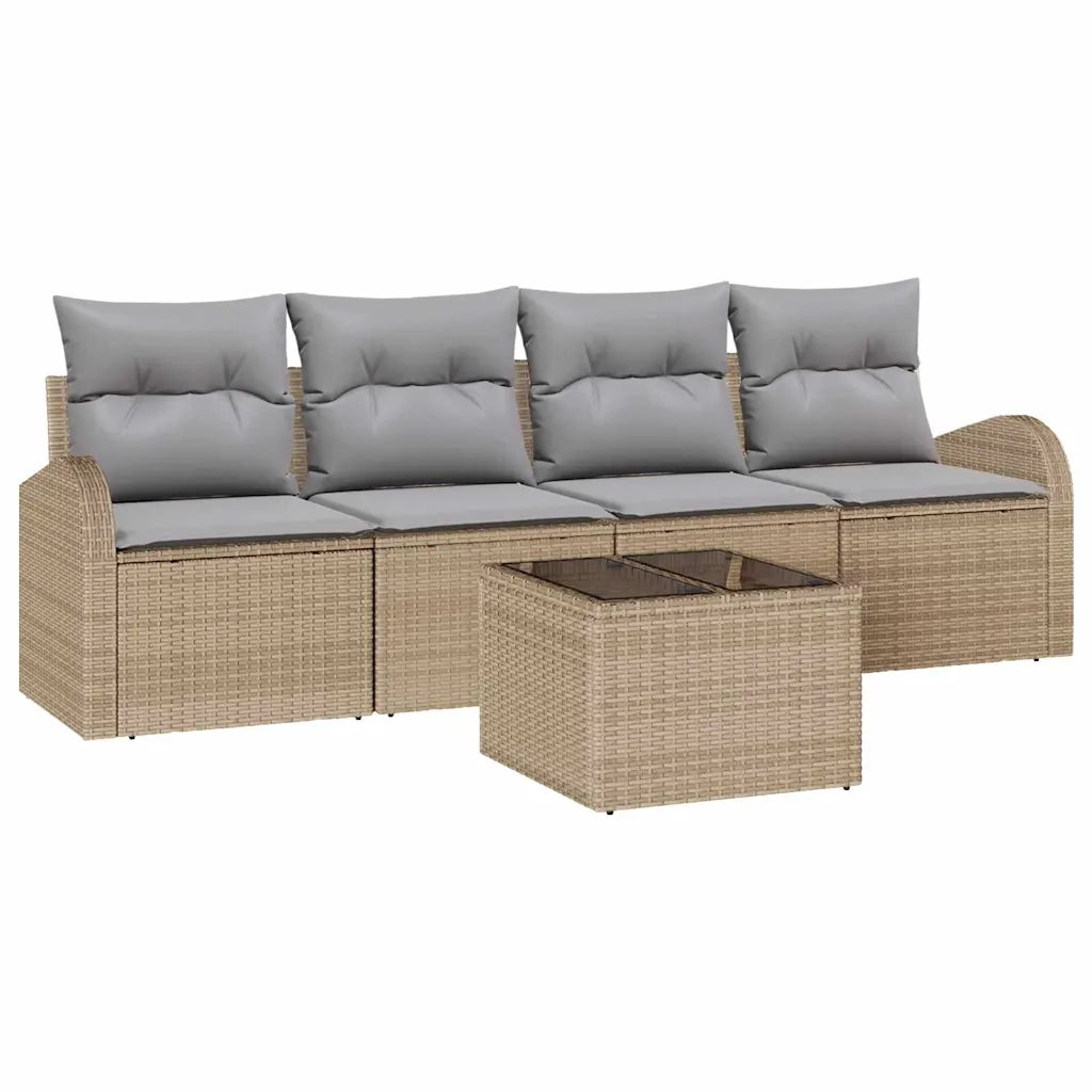 Set Divano da Giardino con cuscino 5 pcs Beige e grigio