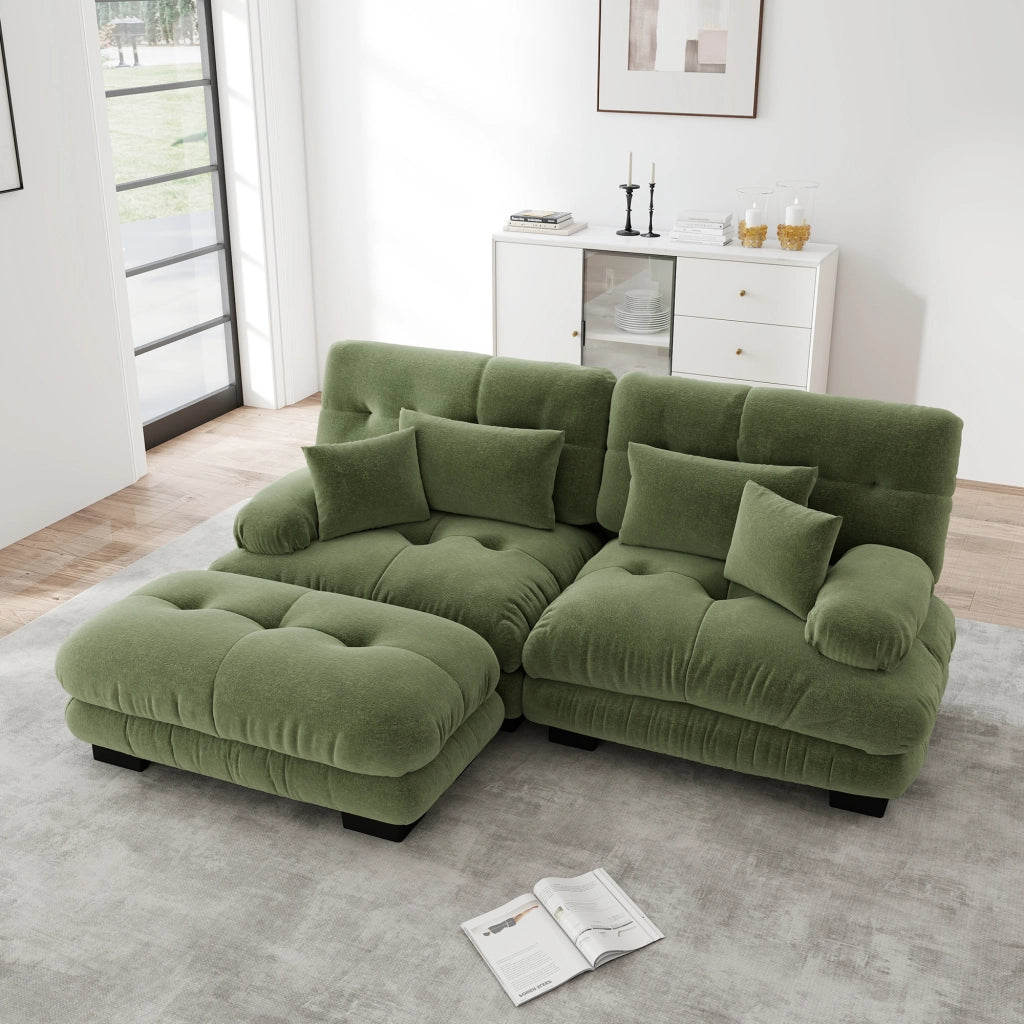 Divano Angolare Chenille con Ottoman e Cuscini ¨C MINIMAL ¨C Verde