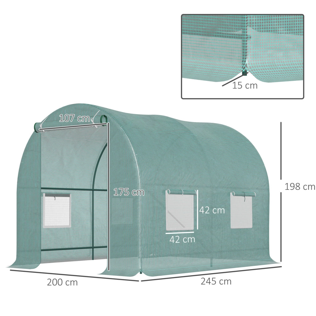 Serra in Pellicola per Pomodori 245x200x198 cm con Struttura in Acciaio e Finestra a Rete Verde