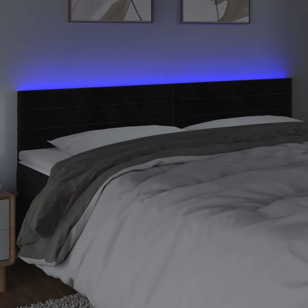 Testiera a LED-Testata con LED Nera 180x5x78/88 cm in Velluto 150277