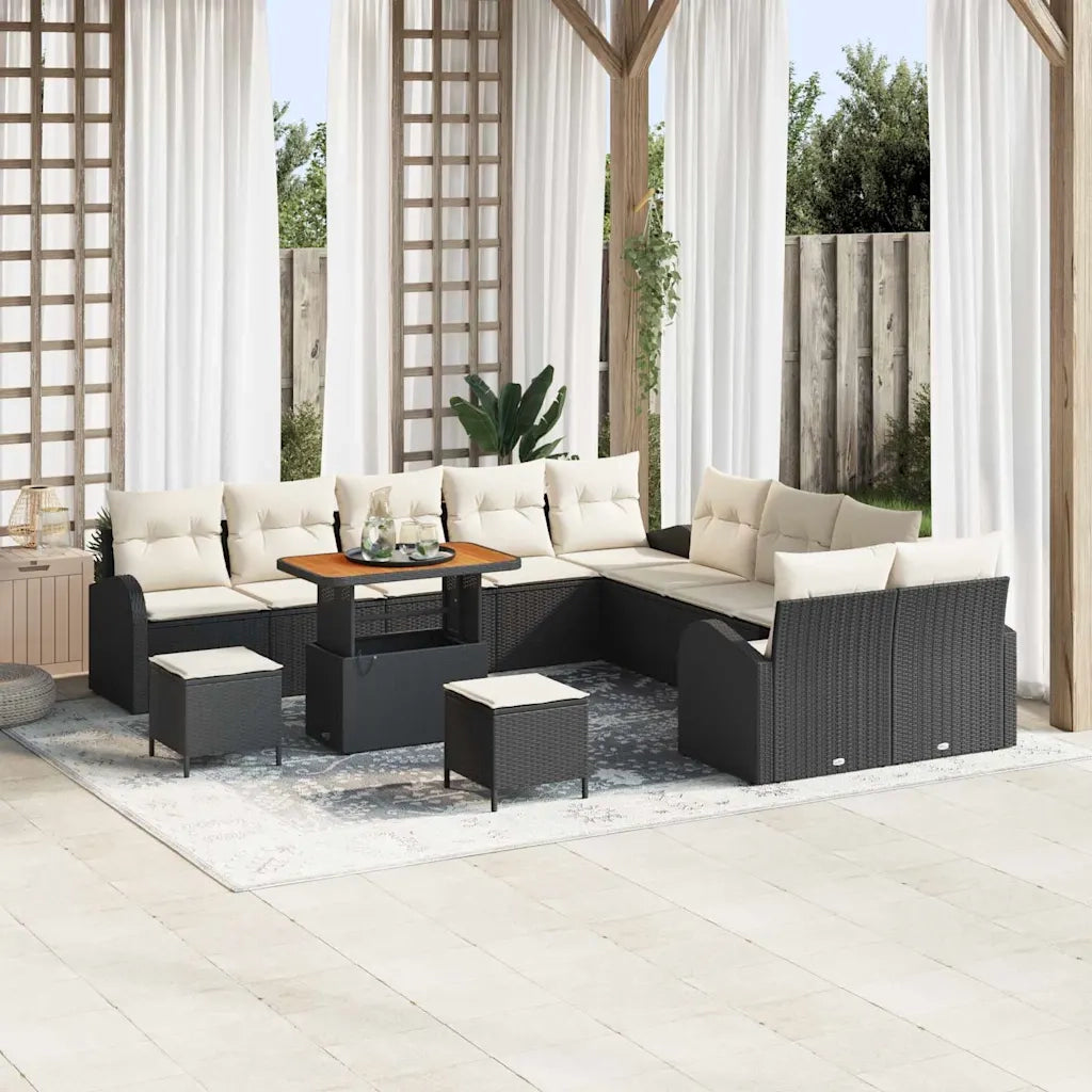 Set Divano da Giardino con cuscino 13 pcs Nero e Crema