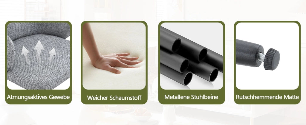 Set di 2 sedie da pranzo grigie in tessuto con schienale avvolgente, gambe in metallo a croce, altezza 83 cm, design moderno per casa