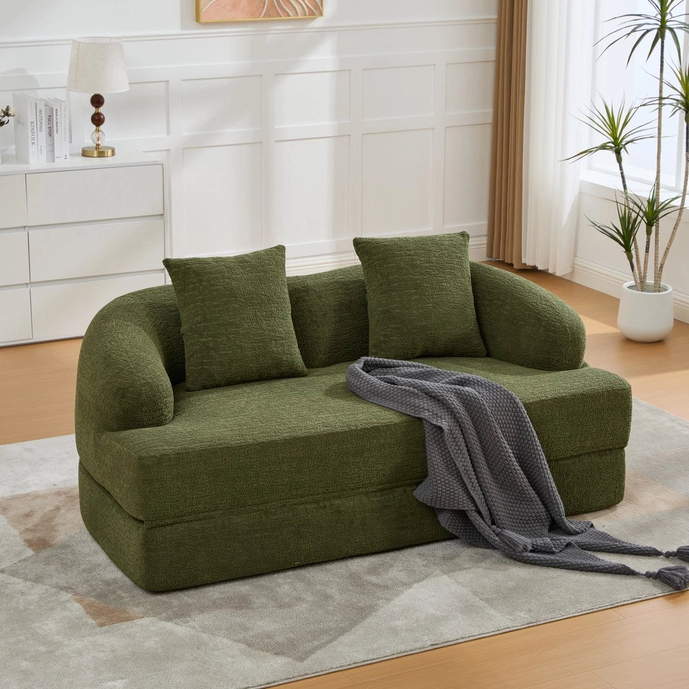 Divano letto 2 posti ¨C Minimal ¨C Verde chenille, con 2 cuscini