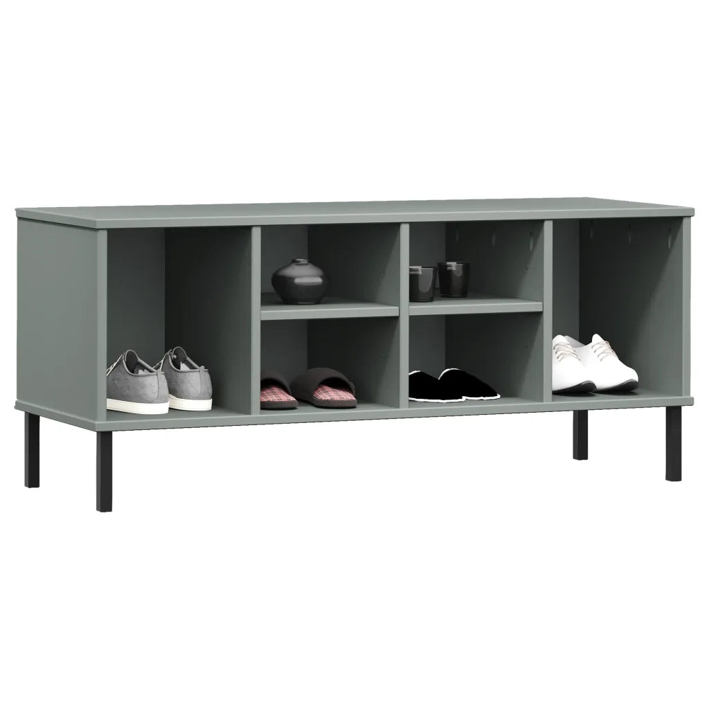 Scarpiera Gambe Metallo-Scaffale per scarpe-Armadietto contenitore Grigio 106x35x45cm Legno Massello OSLO