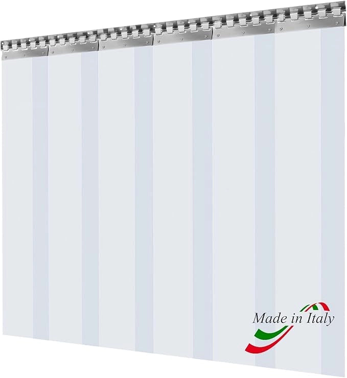 Porta Industriale a Strisce Flessibili in PVC Trasparente 3m x 4m | Ottimo Isolamento Termico | Profilo e Piastre in Acciaio Inox