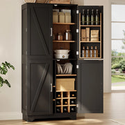 Armadio contenitore alto in MDF con portabottiglie, nero e naturale