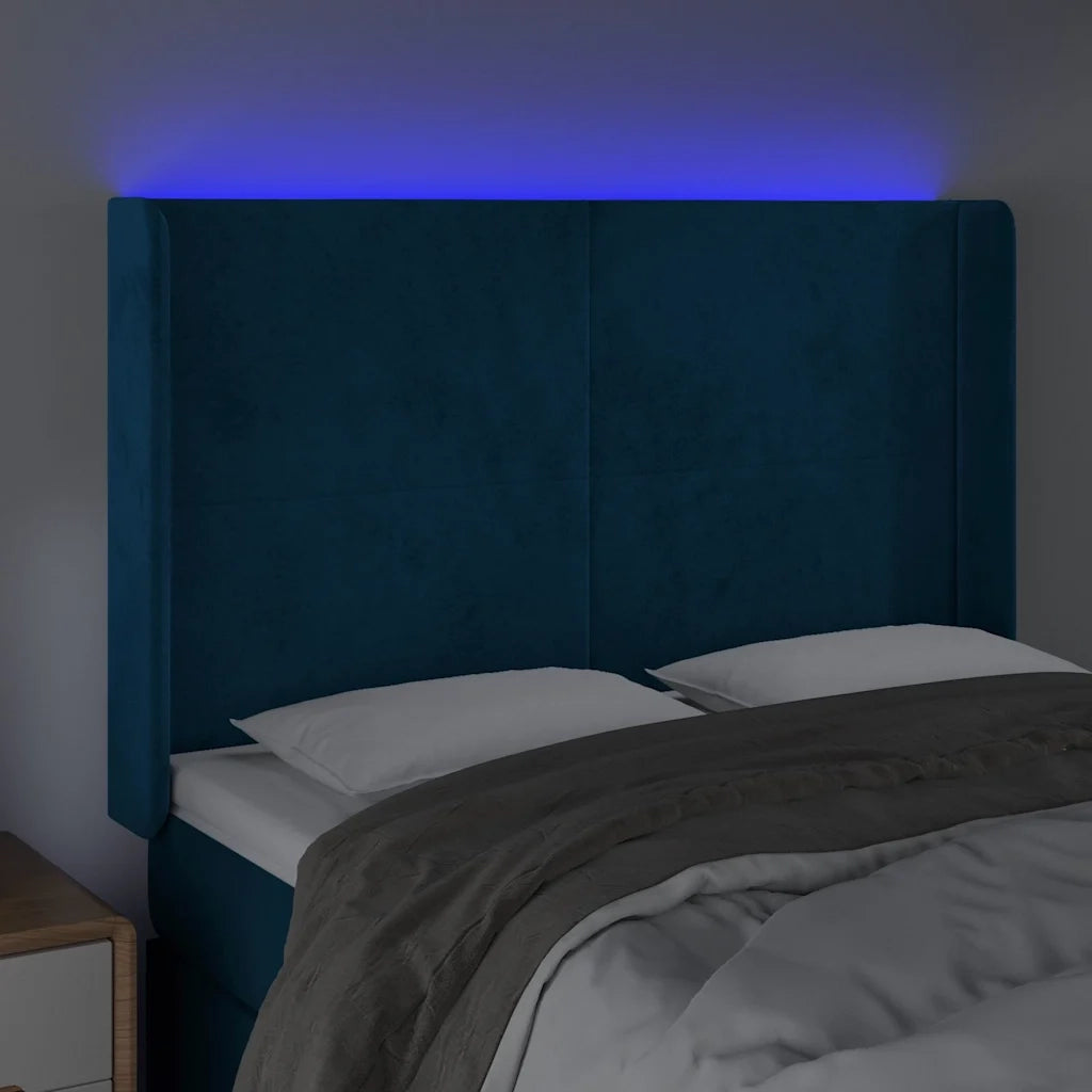 Testiera a LED Blu Scuro 147x16x118/128 cm in Velluto 3123820
