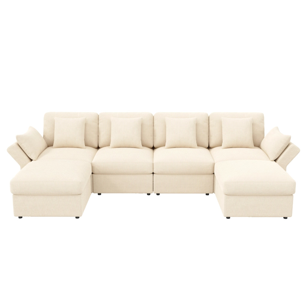 Divano angolare a U modulare 290x159,5x89 cm in velluto a coste beige