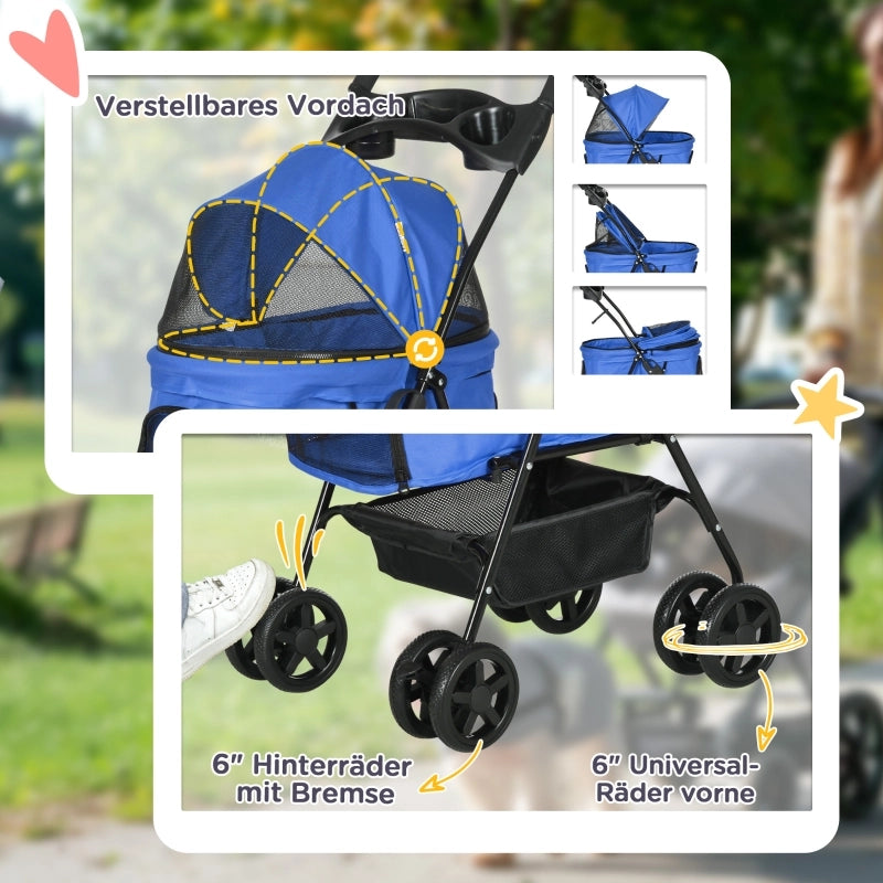 Carrello per cani e gatti pieghevole, Oxford blu, 67 x 45 x 96 cm