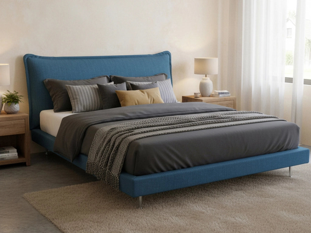 Letto matrimoniale Arcore, Letto fisso con rivestimento e testata in tessuto, Made in Italy, Apertura frontale, adatto per materasso 160x190 cm, Blu