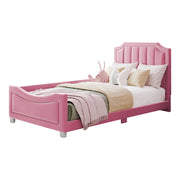 Letto singolo 90x200 cm imbottito con testiera e pediera decorative; rete a doghe; rosa
