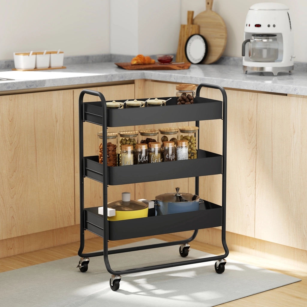Carrello da cucina con 3 cesti e 4 ruote ¨C Minimal ¨C Nero metallo