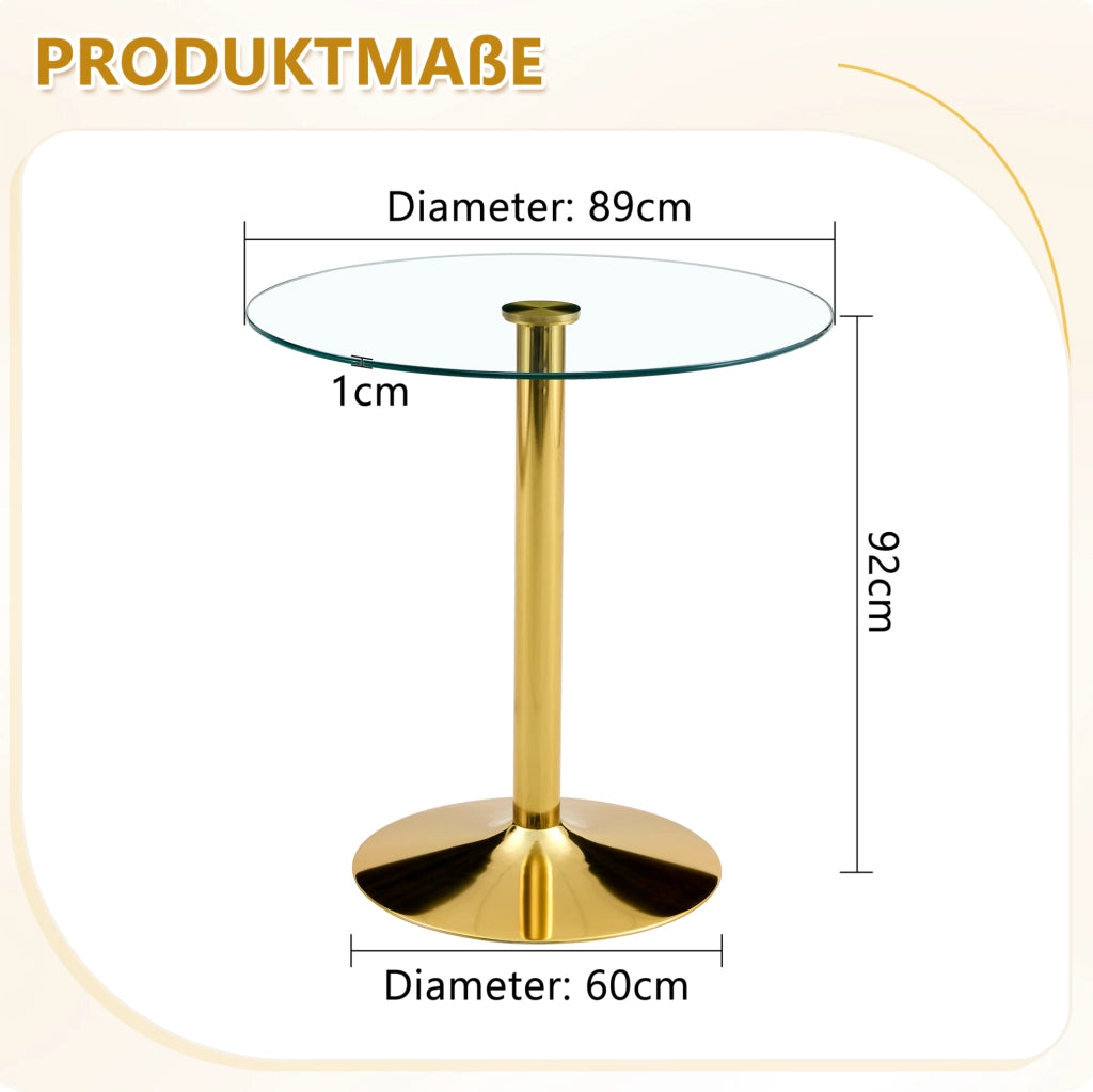 Tavolo bar rotondo in vetro e metallo dorato Ø89 cm