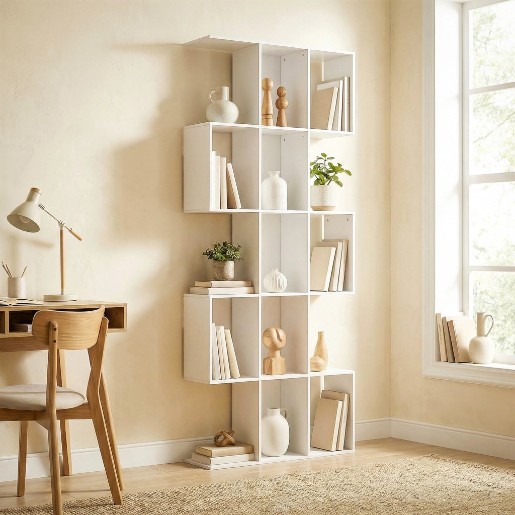 Libreria 5 Livelli a Forma di S ¨C Minimal ¨C 80x24x200 cm Bianco