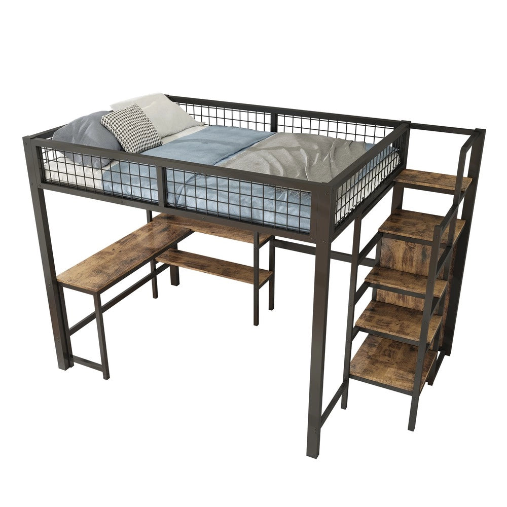 Letto a soppalco con scrivania e armadio, 140x200 cm ¨C MINIMAL ¨C metallo, nero