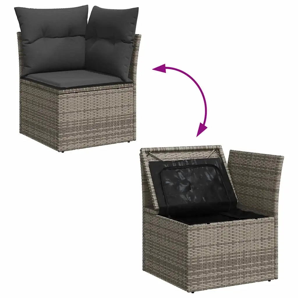 Set Divano da Giardino 7 pcs Grigio Polyrattan, Acciaio e Vetro