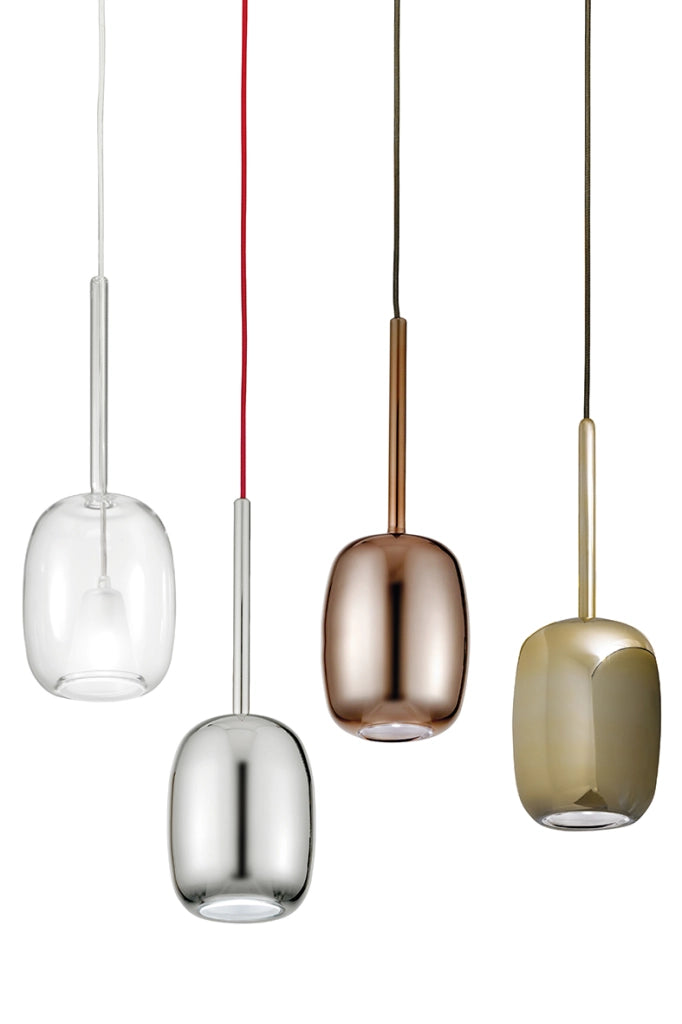 GIOIA Sospensione in Vetro Pirex Finitura Bronzo Lucido attacco E14 60W IP20 - Rossini Group - Lampada di design ovale sabbiata